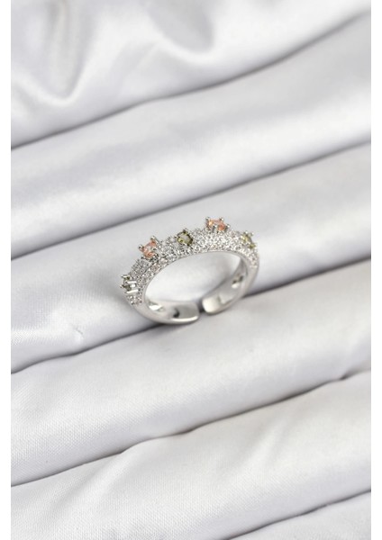 Bfs Pirinç Gümüş Renk Zirkon Taşlı Vintage Kadın Yüzük