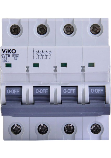 6VTB-4C32 Otomatik Sigorta 6ka C Tipi 4 Kutup 32A