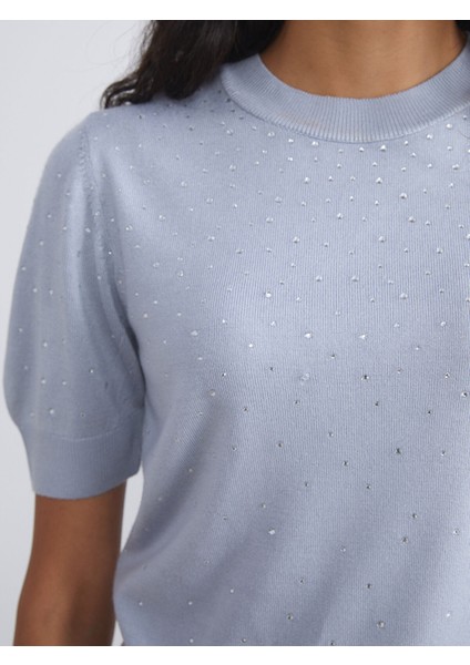 Yeni Sezon Bisiklet Yaka Taşlı Kadın Triko Kazak modelleri