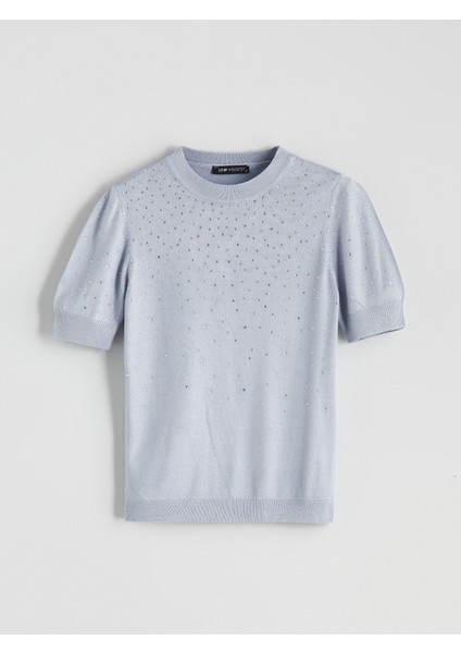 Yeni Sezon Bisiklet Yaka Taşlı Kadın Triko Kazak indirimleri