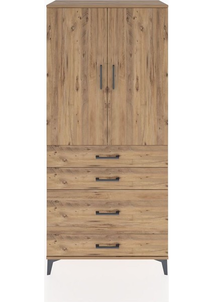 Hyperion Dolap 3 Raflı 4 Çekmeceli 2 Kapaklı 88X44X195 Çam-Çam