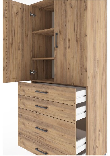 Hyperion Dolap 3 Raflı 4 Çekmeceli 2 Kapaklı 88X44X195 Çam-Çam indirimleri