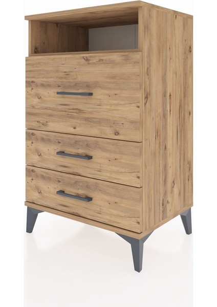 Hyperion Komodin Tek Raflı 3 Çekmeceli 60X44X96 Çam-Çam modelleri