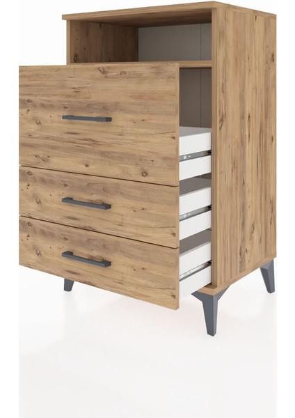 Hyperion Komodin Tek Raflı 3 Çekmeceli 60X44X96 Çam-Çam fırsatları