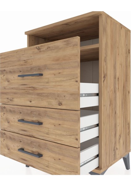 Hyperion Komodin Tek Raflı 3 Çekmeceli 60X44X96 Çam-Çam indirimleri