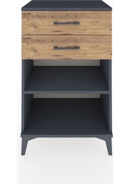 Hyperion Komodin Tek Raflı 2 Çekmeceli 60X44X96 Antrasit-Çam