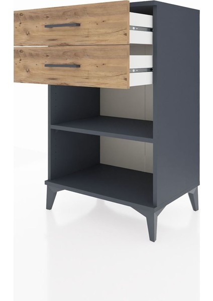 Hyperion Komodin Tek Raflı 2 Çekmeceli 60X44X96 Antrasit-Çam fırsatları
