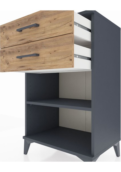 Hyperion Komodin Tek Raflı 2 Çekmeceli 60X44X96 Antrasit-Çam indirimleri