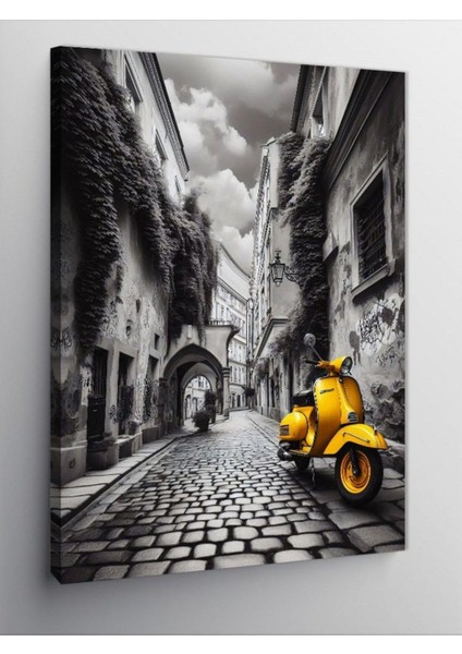 Kanvas Tablo Sokakta Sarı Vespa 100 x 140 CNVSDKEY-126337-100-140