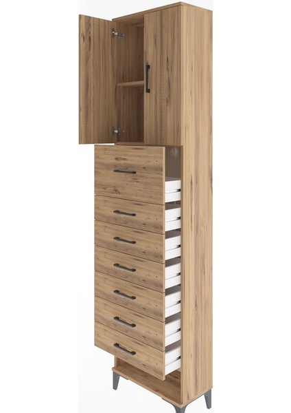 Arges Dolap 2 Raflı 7 Çekmeceli 2 Kapaklı 60X30X243 Çam-Çam fırsatları