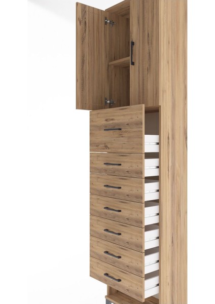 Arges Dolap 2 Raflı 7 Çekmeceli 2 Kapaklı 60X30X243 Çam-Çam indirimleri