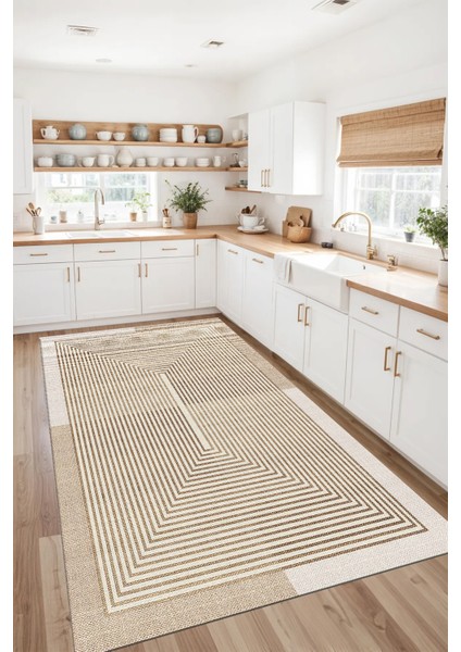 Kahverengi Dijital Baskılı Kaymaz Taban Modern Mutfak ve Salon Halısı Yolluk modelleri