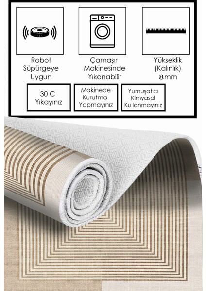 Kahverengi Dijital Baskılı Kaymaz Taban Modern Mutfak ve Salon Halısı Yolluk