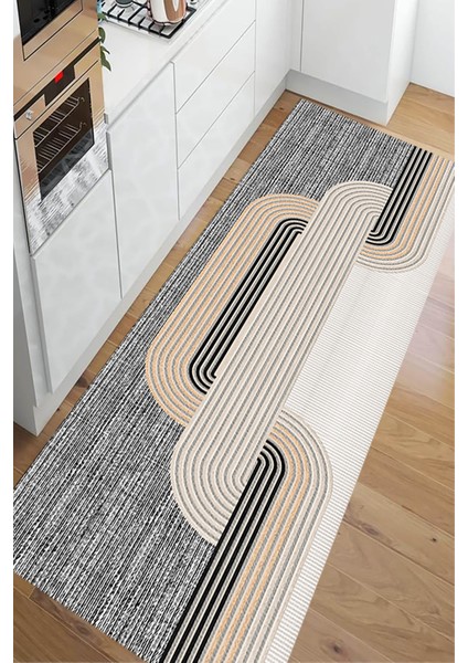 Bej Dijital Baskı Geometrik Yolluk, Makinede Yıkanabilir, Uzun Halı, Çeyizlik modelleri