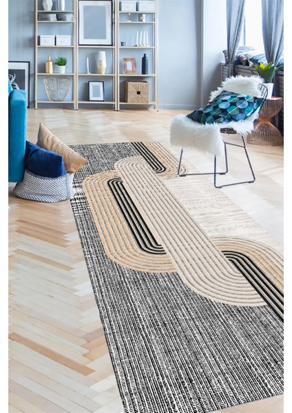 Bej Dijital Baskı Geometrik Yolluk, Makinede Yıkanabilir, Uzun Halı, Çeyizlik indirimleri