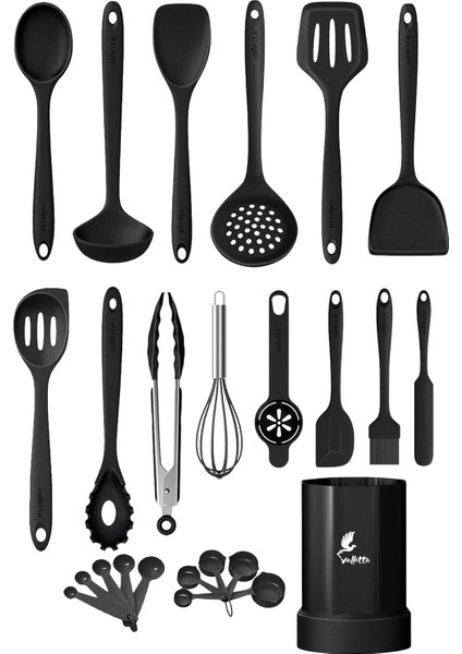 Maracas Dayanıklı Yanmaz Yapışmaz Silikon Spatula Seti 25 Parça Siyah