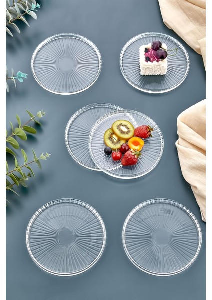 6 Lı Pasta Tabağı Seti - 6 Kişilik Lüks Cam Kek Pasta Takımı - Tatlı TABAĞI(16CM)