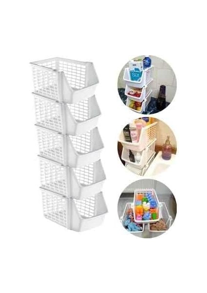 5 Adet Çok Amaçlı Katlı Geçmeli Organizer, Pratik Dolap Içi Lavabo Altı Evye-Tezgah Üstü Buzdolabı Mutfak Çamaşır Makinesi Ev Düzenleyici Plastik Sepet (5 Adet - ) fiyatları