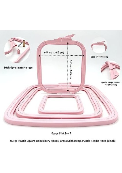 Pembe Küçük (No:2) Plastik Kare Nakış Kasnağı, Çapraz Dikiş Çemberleri, Zımba Iğne Halkası, Kendin Yap El Işi Dikiş, Abs Plastik Nakış Çemberleri modelleri