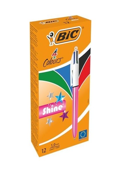 4 Colours Shine Pembe Gövde Tükenmez Kalem 12&apos;li Kutu, 4 Renk (Mavi, Siyah,yeşil ve Kırmızı), 1.0 Mm. Uç fiyatları