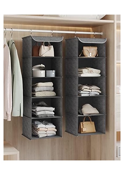 Askılı Saklama Düzenleyici, 2&apos;li Set Askılı Saklama Rafları, Katlanabilir Giysi Düzenleyiciler, Metal Kancalı, Bambu Çubuklu, Desenli, Gri RCH005G02 modelleri