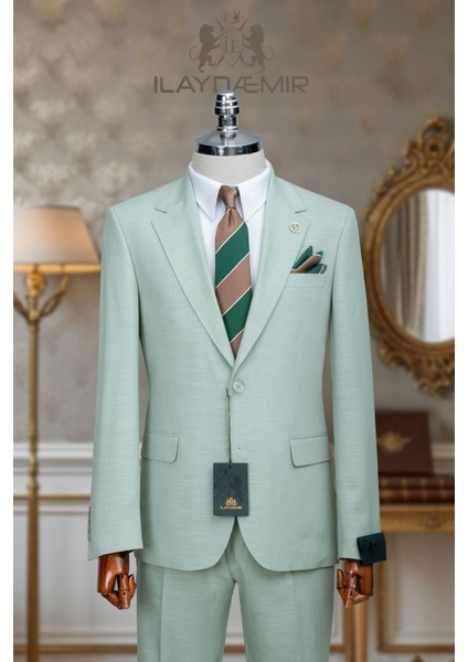 Özel Tasarım Italyan Kesim Erkek Blazertakım Elbise Su Yeşili