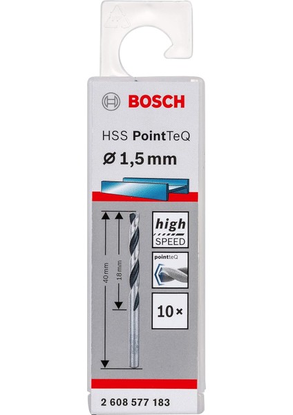 Professional 10 Adet Hss Spiral Matkap Ucu Pointteq (Metal Için, 1,5 x 18 x 40 Mm, Matkap Aksesuarı)