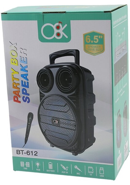 6.5 Inç Bluetooth Wireless Mikrofonlu Hoparlör - Speaker USB Sarjlı Aux - Tf - USB BT-612 (5067)