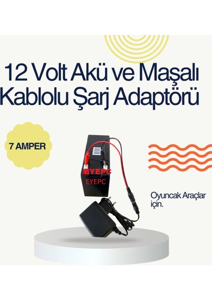 12V 7AH Akü + Şarj Adaptörü Seti – Çocuk Akülü Araba, Jeep, Atv Uyumlu