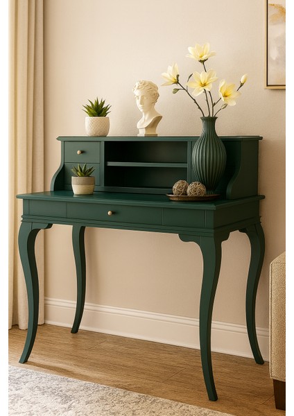 120 cm 5 Çekmeceli Masif Yeşil Raflı Çalışma Masası