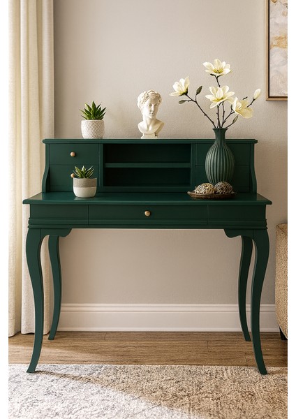 120 cm 5 Çekmeceli Masif Yeşil Raflı Çalışma Masası fiyatları