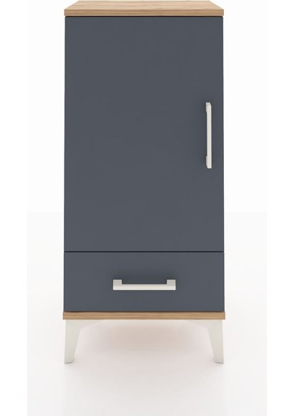 Arges Komodin 3 Raflı Tek Çekmeceli Tek Kapaklı 44X30X96 Çam-Antrasit