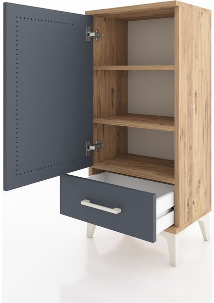 Arges Komodin 3 Raflı Tek Çekmeceli Tek Kapaklı 44X30X96 Çam-Antrasit fırsatları
