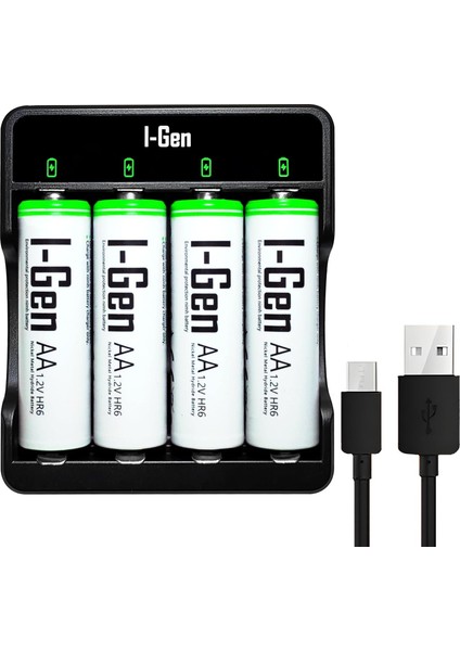 G427 4&apos;lü Pil Şarj Aleti + 4 Adet Aa 2700 Mah Pilli Set 1.2V Ni-Mh