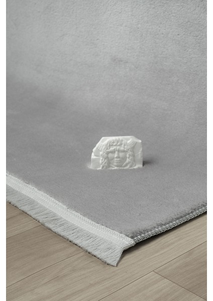 Açık Gri Oval Düz Saçaklı Peluş Yolluk, Yumuşak Kaymaz Taban, Antre ve Salon Için fiyatları
