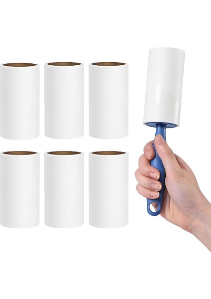 Tüy Toplayıcı Set – 1 Sap + 6 Rulo – Toplam 360 Yaprak – Kedi Köpek Tüyü ve Toz Temizleyici – Giysi, Mobilya ve Araç Koltuğu Için – Ekonomik Paket