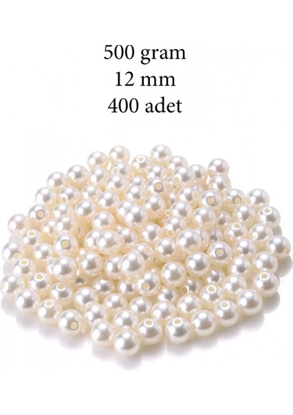 500 Gram 12MM Krem Renk Plastik Inci Boncuk Çanta ve Takı Yapım Boncuğu (~400 Adet)