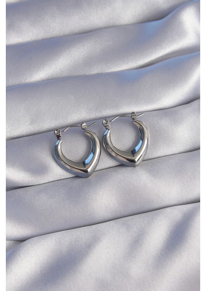 316L Çelik Gümüş Renk Içi Oval Tasarımlı Küpe - TJ-BKP9036