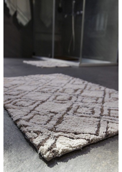 Yumuşak Pamuk Banyo Paspası Takımı 2'li Kahverengi ve Gri 40X60 60X90 indirimleri