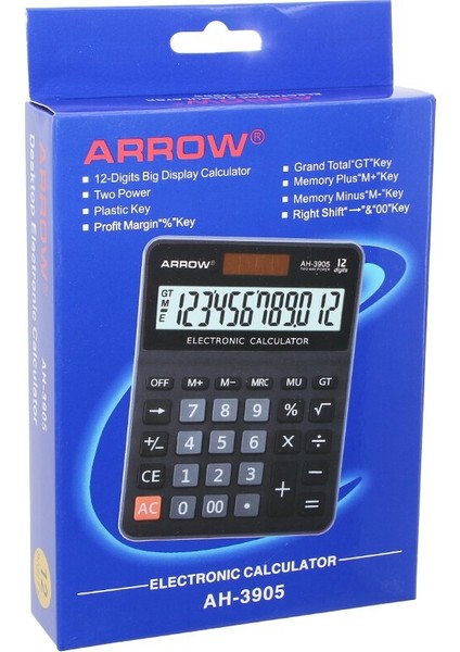 12 Haneli Hesap Makinesi Güneş Enerjili - Pilli 17.5 x 12.5 x 1.7cm 170GR (4172)