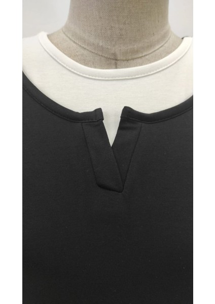 Kadın Uzun Kollu V Yakalı Çift Renkli Viskon Iki Iplik Bluz