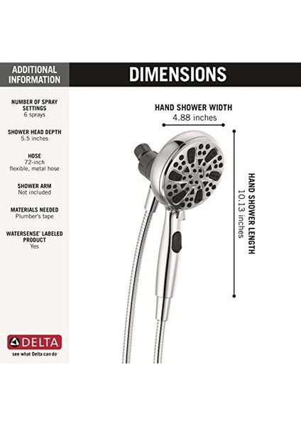 Faucet 6 Sprey Suredock Manyetik Duş Başlığı, El Duşlu, Hortumlu Krom Duş Başlığı, Duş Başlıkları ve El Duşları, El Duşu,, Krom 75609 fiyatları