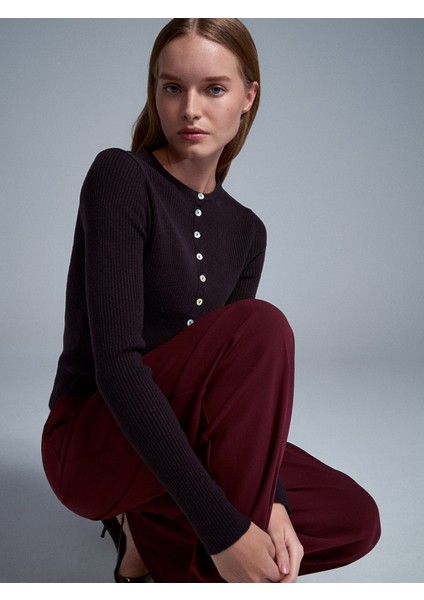 10819 Yün Karışımlı Ince Triko-Koyu Kahve