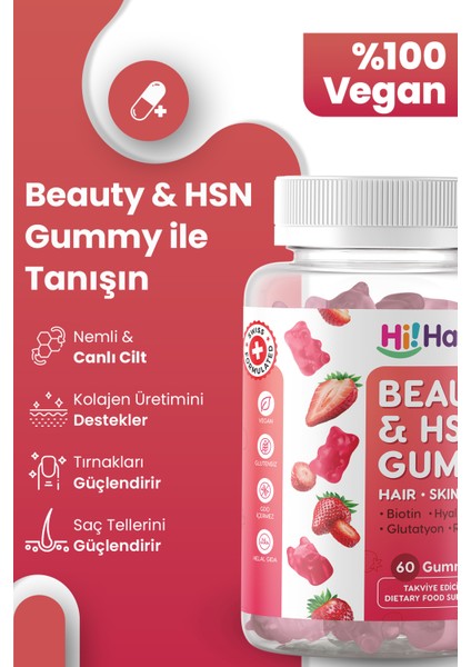 Hsn (2 Adet) Saç, Cilt ve Tırnak - Nadh (2 Adet) Koenzin Q10 Gummy Vegan Takviye Edici Gıda
