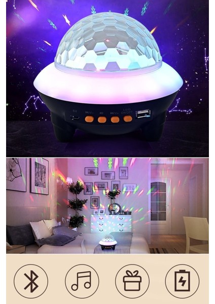 Renkli Led'li Müzikli Tavan Projektör ve Gece Lambası
