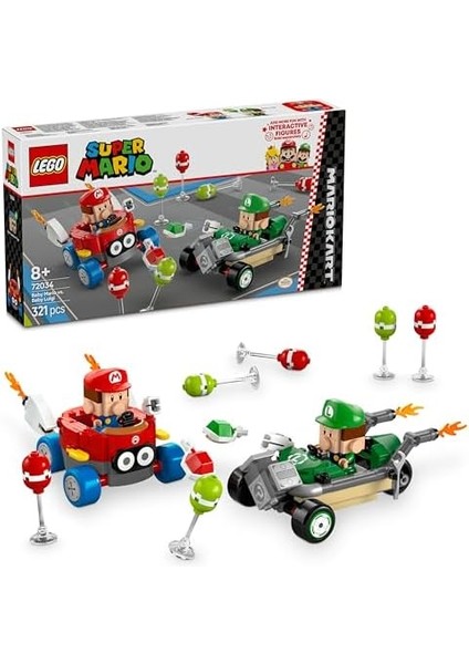 Super Mario: Mario Kart – Baby Mario ile Baby Luigi 72034, 8 Yaş ve Üzeri Erkek ve Kız Çocukları Için Yaratıcı Oyuncak Yapım Seti, Doğum Günü Hediyesi (321 Parça) modelleri