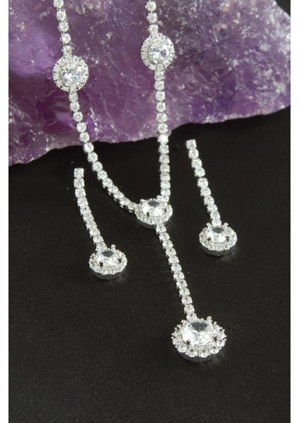 Yuvarlak Zirkon Taşlı Lüks Set Kolye