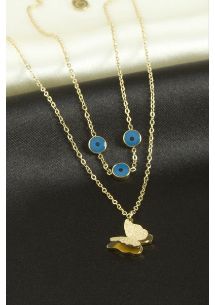 Kelebek Lüks Çelik Ikili Kolye