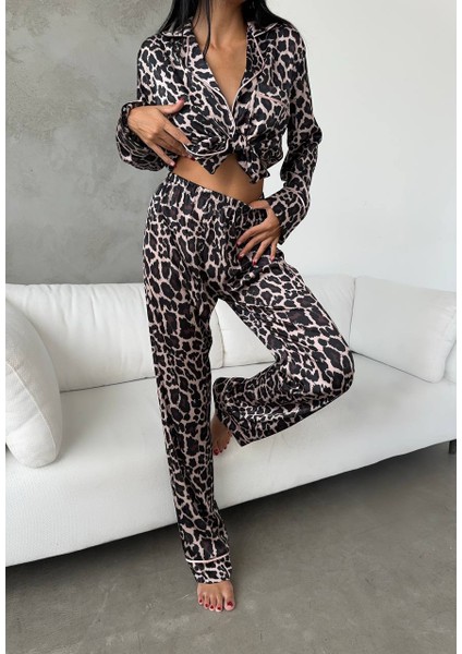 Kadın Leopar Desenli Ipek Saten Pijama Takımı fırsatları