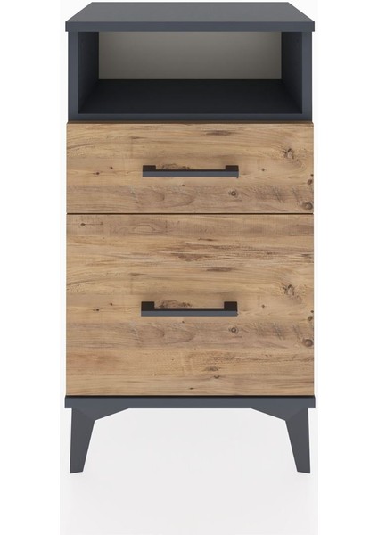 Arges Komodin Tek Raflı 2 Çekmeceli 44X30X80 Antrasit-Çam